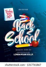 Vector illustration Back to school creative background, 3d books, pencil, education items and space for text, flyer, banner, poster