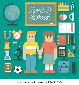 Vector illustration: Back to School Flat Icons Set