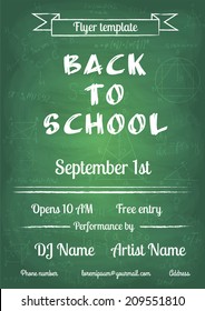 vector illustration of Back to school green chalk board flyer in vintage style