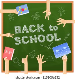 Vector illustration back to school inscription on school board, September 1 beginning of study.