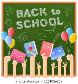 Vector illustration back to school inscription on school board, September 1 beginning of study.
