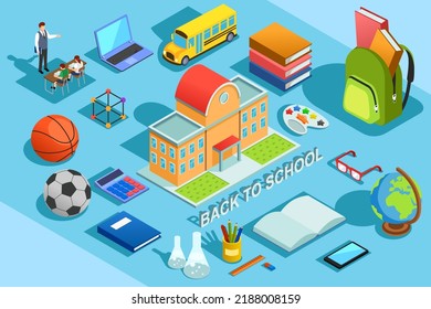 A vector illustration of Back to School Isometric Objects 