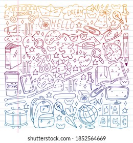 Vector illustration. Back to school vector pattern. Textile fabric design, wrapping paper and website wallpapers.