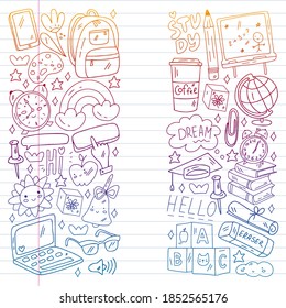 Vector illustration. Back to school vector pattern. Textile fabric design, wrapping paper and website wallpapers.