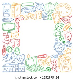 Vector illustration. Back to school vector pattern. Textile fabric design, wrapping paper and website wallpapers.