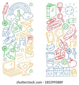 Vector illustration. Back to school vector pattern. Textile fabric design, wrapping paper and website wallpapers.