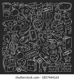 Vector illustration. Back to school vector pattern. Textile fabric design, wrapping paper and website wallpapers.