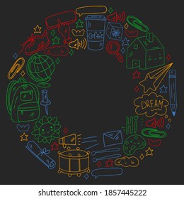 Vector illustration. Back to school vector pattern. Textile fabric design, wrapping paper and website wallpapers.