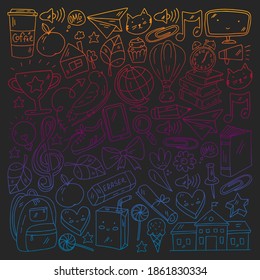 Vector illustration. Back to school vector pattern. Textile fabric design, wrapping paper and website wallpapers.
