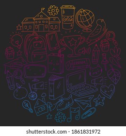 Vector illustration. Back to school vector pattern. Textile fabric design, wrapping paper and website wallpapers.