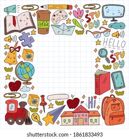 Vector illustration. Back to school vector pattern. Textile fabric design, wrapping paper and website wallpapers.