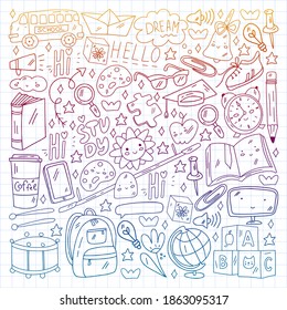 Vector illustration. Back to school vector pattern. Textile fabric design, wrapping paper and website wallpapers.