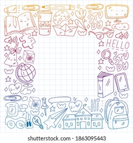 Vector illustration. Back to school vector pattern. Textile fabric design, wrapping paper and website wallpapers.