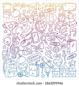 Vector illustration. Back to school vector pattern. Textile fabric design, wrapping paper and website wallpapers.