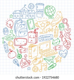 Vector illustration. Back to school vector pattern. Textile fabric design, wrapping paper and website wallpapers.
