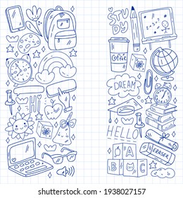 Vector illustration. Back to school vector pattern. Textile fabric design, wrapping paper and website wallpapers.