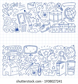 Vector illustration. Back to school vector pattern. Textile fabric design, wrapping paper and website wallpapers.