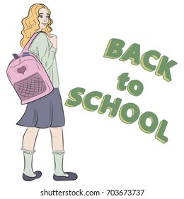 Vector illustration "Back to school" with schoolgirl