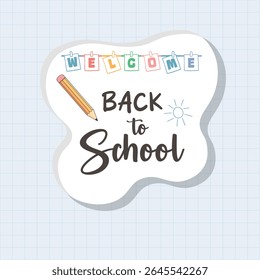 Vector illustration of Back to School sticker on white background – cute label design for Knowledge Day, September 1, kids education, school supplies, classroom decor and seasonal celebration

