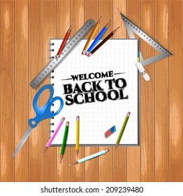 vector illustration back to school, school subjects 