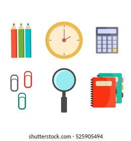 Vector illustration of Back to School supplies. School supplies learning equipment and different school supplies colorful office accessories. Back to school supplies big set.