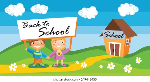 Vector illustration of back to school template with kids 