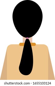 vector illustration of back view young woman, yellow casual clothes, black hair, on a white background