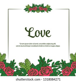 Vector illustration backdop red flower for gift greeting with lettering love hand drawn