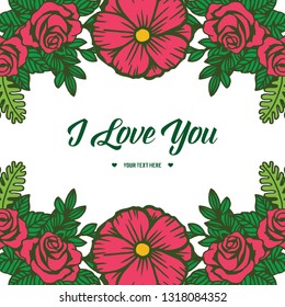 Vector illustration backdop red flower for gift greeting with lettering love hand drawn