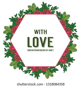 Vector illustration backdop red flower for gift greeting with lettering love hand drawn