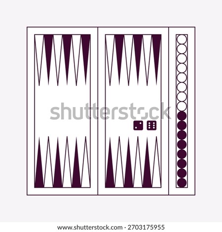 Vector illustration of Backgammon board game with checkers and dice. Classic tabletop strategy game for logic, competition, and leisure. Perfect for traditional, educational, and entertainment design.