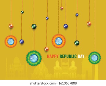 Vector Illustration or background for 26 January, republic day India.