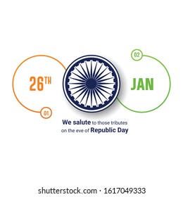 Vector Illustration or background for 26 January, republic day India.India famous monuments and Indian flag on background for Happy Republic Day poster design.