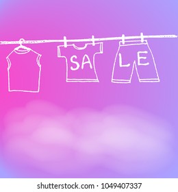 Vector illustration. Background for advertising sales of summer clothes, children's clothing.