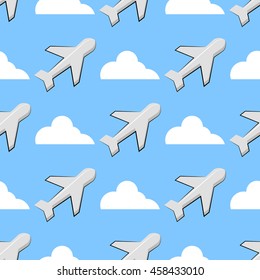 Vector illustration of the background with airplanes and clouds.