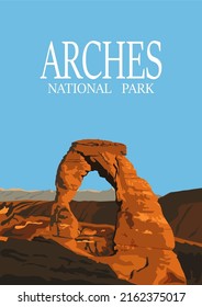 Vector Illustration Background. Arches National Park in Eastern Utah, United States. Flat Cartoon Vector Illustration incolored style