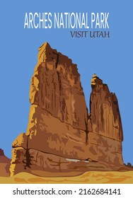 Vector Illustration Background. Arches National Park in Eastern Utah, United States. Flat Cartoon Vector Illustration in Colored Style