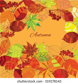 Vector illustration of background autumn leaves with text.
