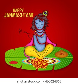  Vector illustration of a background with Baby Krishna for Happy Krishna Janmashtami.