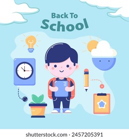 Vector Illustration, background back to school event with children and element