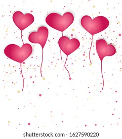 Vector illustration background with balloon hearts. Beautiful Confetti Hearts Falling on Background. Invitation Template Background Design for Valentines Day or Mother's Day