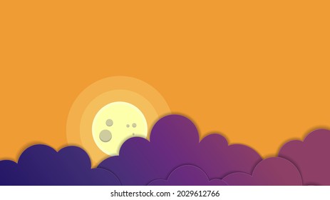 Vector illustration background for banner or poster for Halloween. Clouds and moon in paper cut style and place for text