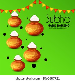 Vector illustration of a Background for bengali new year Subho Nabo Barsho a mud pot fill with rasgulla.