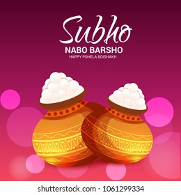 Vector illustration of a Background for Bengali New Year Subho Nabo Barsho (Happy Pohela Boishakh) a mud pot fill with rasgulla.