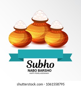 Vector illustration of a Background for Bengali New Year Subho Nabo Barsho (Happy Pohela Boishakh) a mud pot fill with rasgulla.