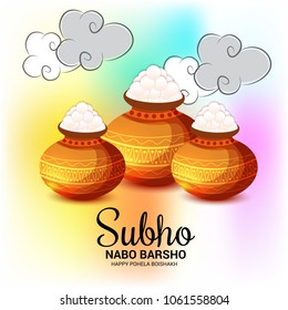 Vector illustration of a Background for Bengali New Year Subho Nabo Barsho (Happy Pohela Boishakh) a mud pot fill with rasgulla.