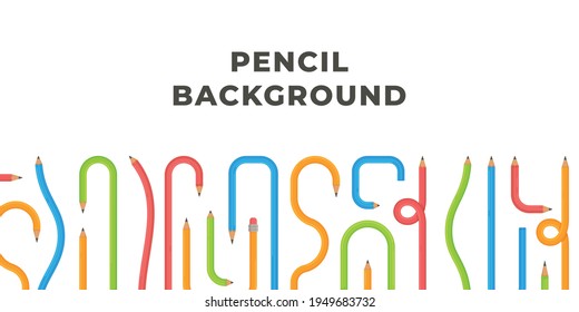 Vector illustration of a background of bent, twisted pencils. A set of curved multicolored pencils. 