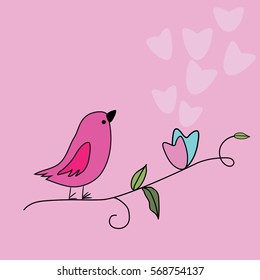Vector illustration background  with a bird in love