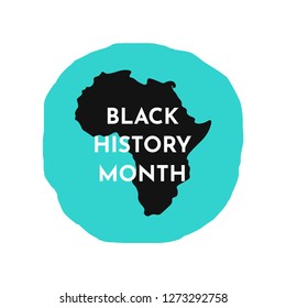 Vector illustration background with black African continent silhouette, blue round background. Black history month. 