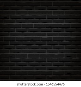 Vector illustration background of the black brick wall  with shadow around frame and bright on the middle area.
